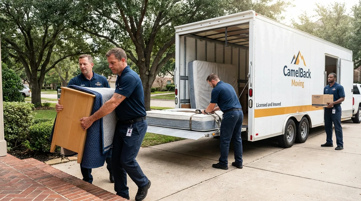Crew loading residential truck for cross-state move from Perham, MN